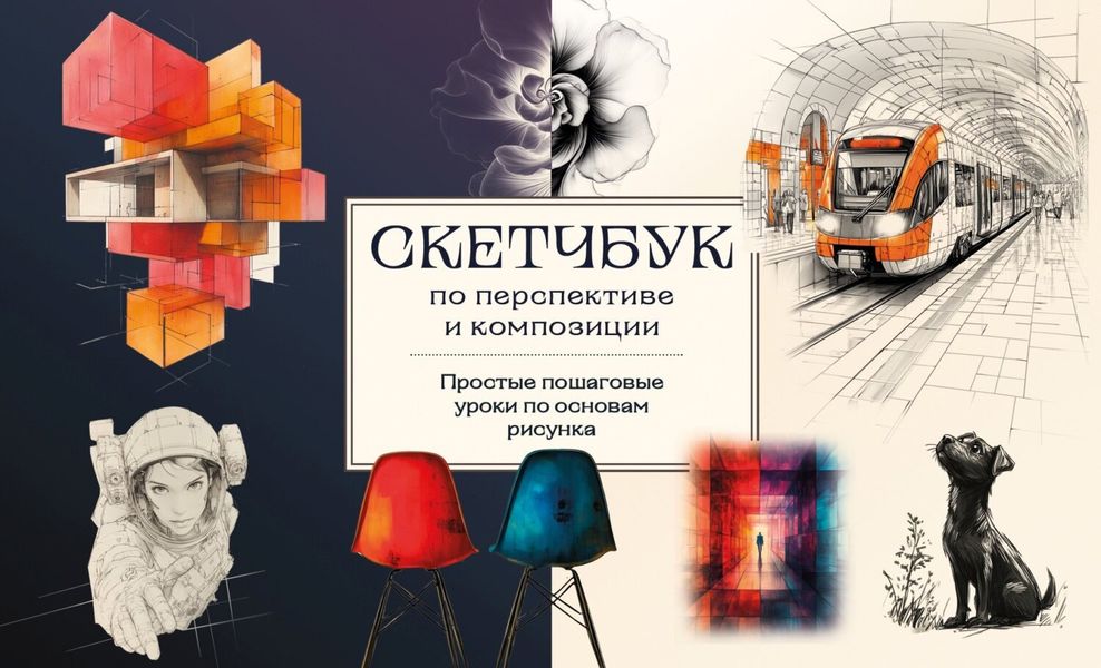 Обложка книги «Скетчбук по перспективе и композиции. Простые пошаговые уроки по основам рисунка»