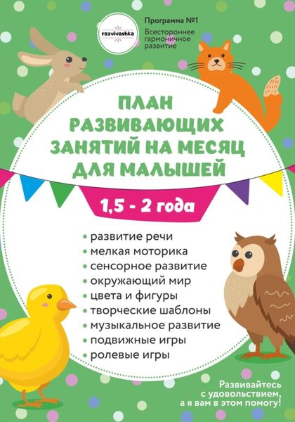 Обложка книги  «План занятий на месяц с ребенком 1,5-2 года.»