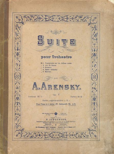 Обложка книги  «Suite pour orchestre par A. Arensky»