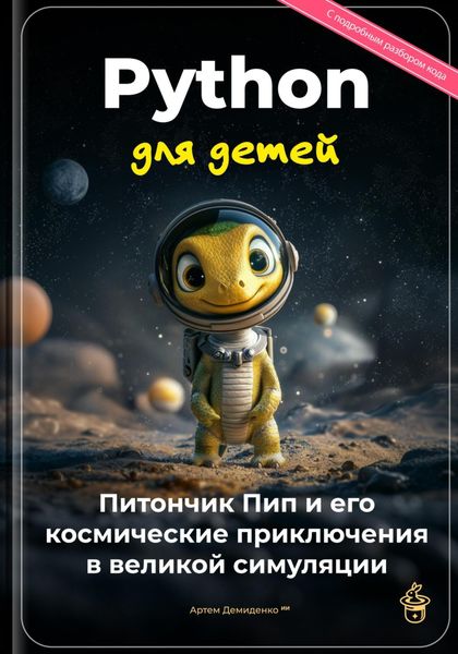 Обложка книги  «Python для детей: Питончик Пип и его космические приключения в великой симуляции»