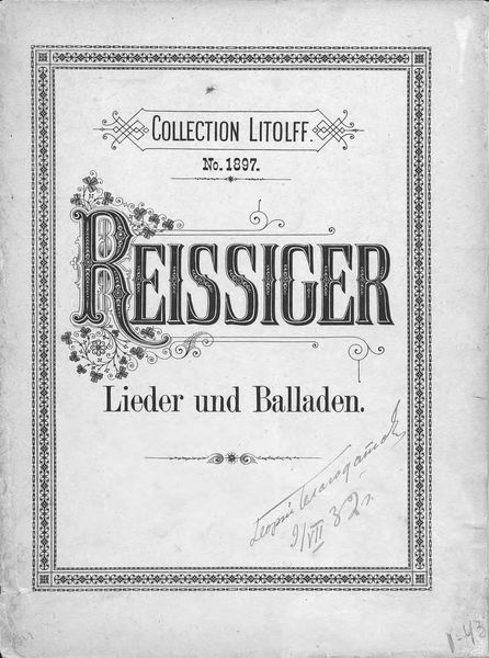 Обложка книги «Lieder und Balladen fur eine Singstimme mit Pianofortebegleitung v. C. G. Reissiger»