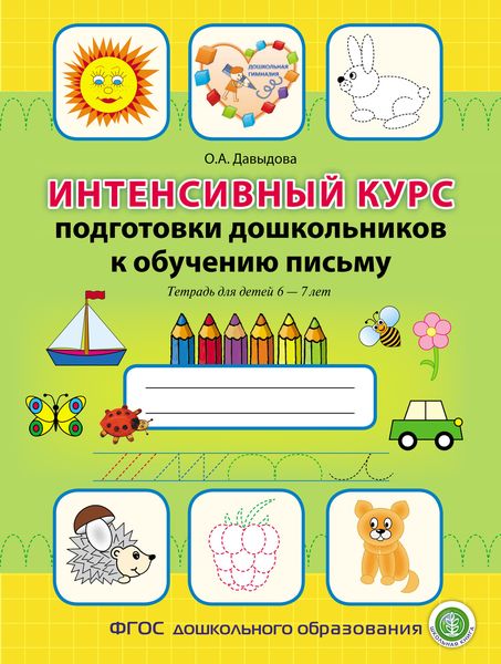 Обложка книги  «Интенсивный курс подготовки дошкольников к обучению письму. Тетрадь для детей 6–7 лет»