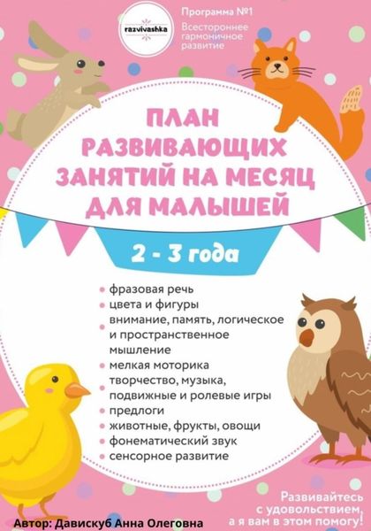 Обложка книги  «План развивающих занятий на месяц для малышей 2-3 года»