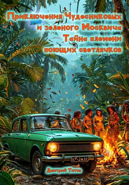Обложка книги  «Приключения Чудесниковых и зеленого Москвича. Тайна Племени Поющих Светлячков.»