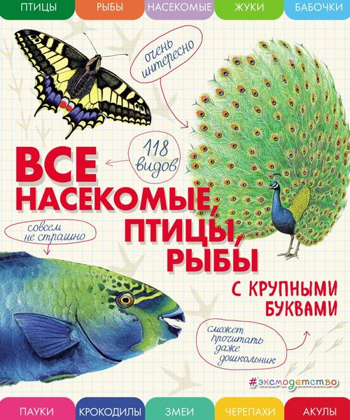 Обложка книги «Все насекомые, птицы, рыбы с крупными буквами»