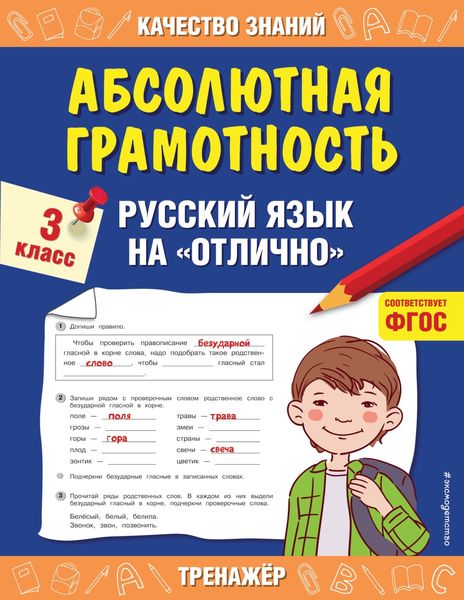 Обложка книги  «Абсолютная грамотность. Русский язык на «отлично». 3 класс»