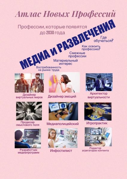 Обложка книги  «Атлас новых профессий. Медиа и развлечения. Профессии, которые появятся до 2030 года»