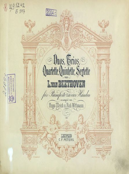 Обложка книги  «Quartette v. L. van Beethoven fur Pianoforte zu 4 Hd.»
