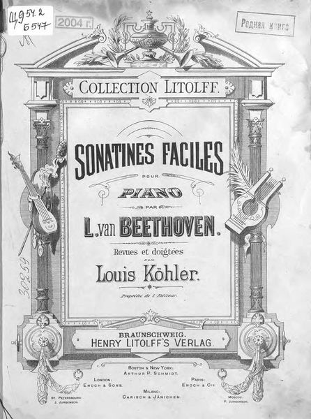 Обложка книги  «Sonatines Faciles pour Piano par L. van Beethoven»
