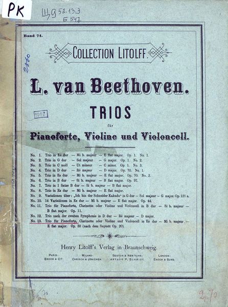 Обложка книги  «Trio fur Pianoforte, Clarinette oder Violine und Violoncell in Es dur (Mi b. majeur)»
