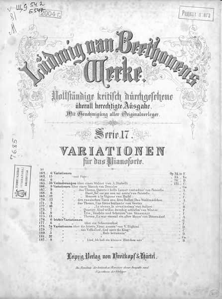 Обложка книги «Variationen fur das Pianoforte»