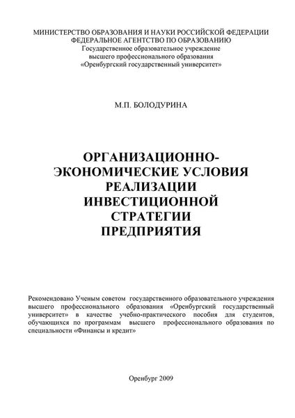 Обложка книги  «Организационно-экономические условия реализации инвестиционной стратегии предприятия»