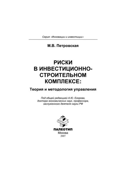 Обложка книги «Риски в инвестиционно-строительном комплексе: теория и методология управления»