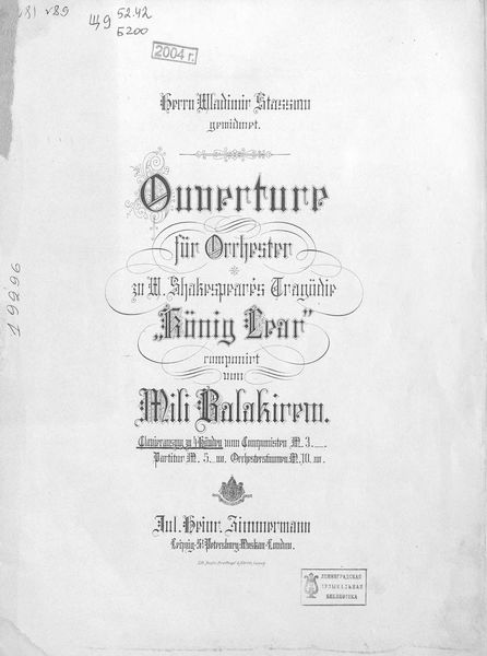 Обложка книги  «Ouverture fur Orchester zu W. Shakespeares Tragodie "Konig Lear"»