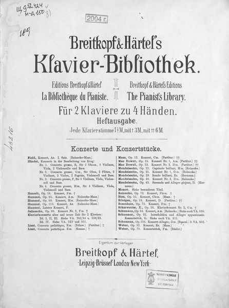 Обложка книги  «Erstes Konzert A-moll fur das Pianoforte mit Begleitung des Orchesters»