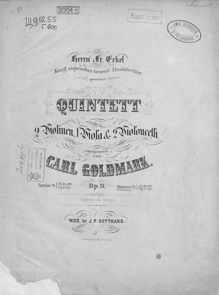 Обложка книги  «Quintett fur 2 Violinen, 1 Viola & 2 Violoncelli»