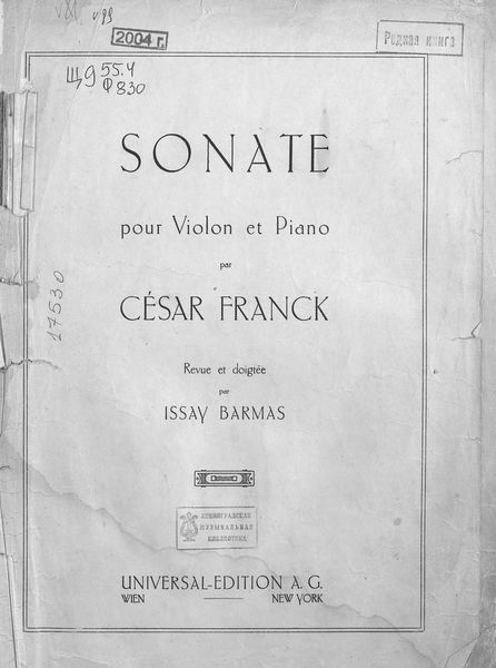 Обложка книги  «Sonate pour Violon et Piano»