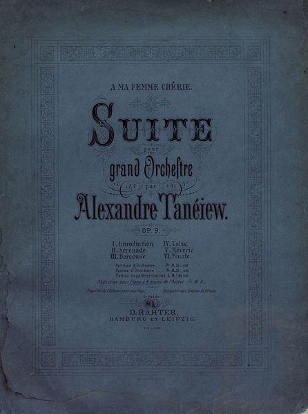 Обложка книги  «Suite pour grand Orchestre par Alexandre Taneiew»