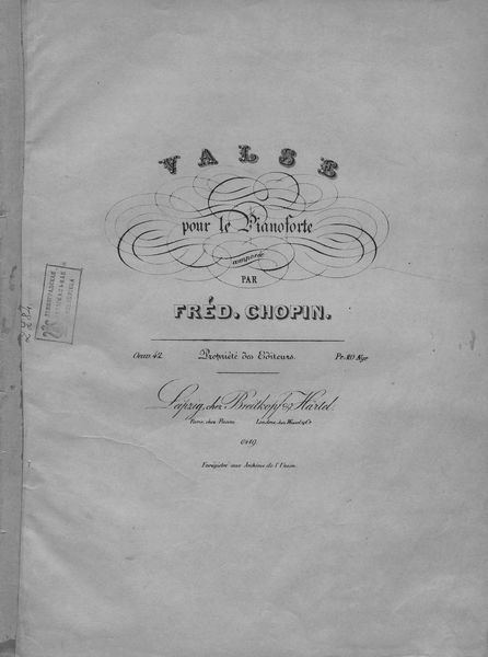 Обложка книги  «Valse pour le piano comp. par Fred. Chopin»