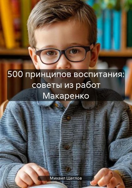 Обложка книги  «500 принципов из «Книги для родителей» Антона Семёновича Макаренко и других его работ. Простыми словами с советами, названием и что будет, если родители будут игнорировать принцип»