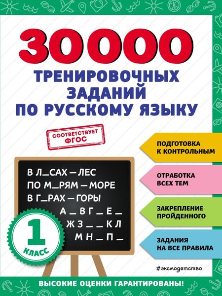 Обложка книги  «30 000 тренировочных заданий по русскому языку. 1 класс»