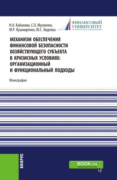 Обложка книги  «Механизм обеспечения финансовой безопасности хозяйствующего субъекта в кризисных условиях: организационный и функциональный подходы. (Аспирантура, Магистратура, Специалитет). Монография.»