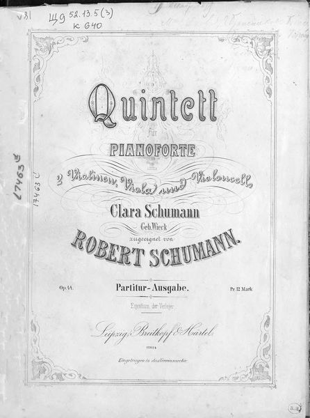 Обложка книги  «Quintett fur Pianoforte, 2 Violinen, Viola und Violoncello von Robert Schumann»
