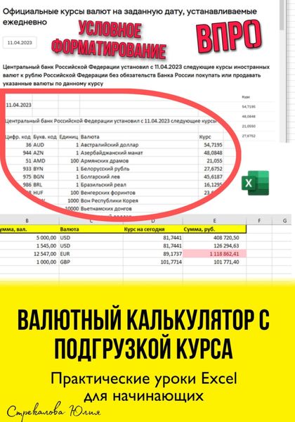 Обложка книги  «Валютный калькулятор c подгрузкой курса. Практические уроки Excel для начинающих»