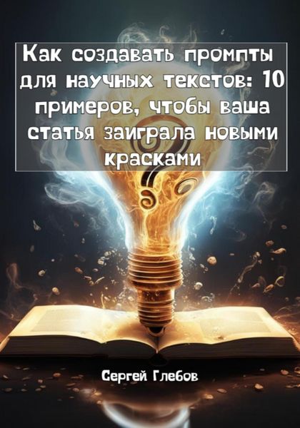 Обложка книги  «Как создавать промпты для научных текстов: 10 примеров, чтобы ваша статья заиграла новыми красками»