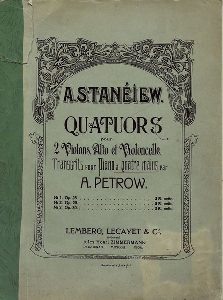 Обложка книги «Quatuor pour 2 Violons, Alto et Violoncelle»