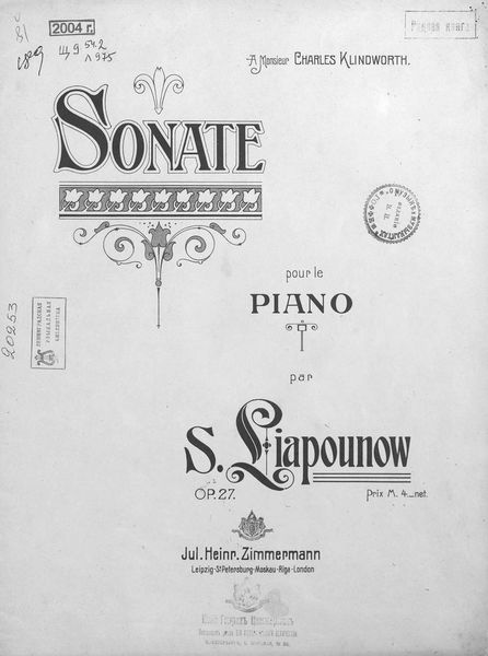 Обложка книги  «Sonate op. 27 pour le piano par S. Liapunow»