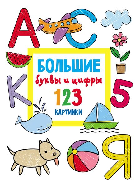 Обложка книги  «Большие буквы и цифры. 123 картинки»