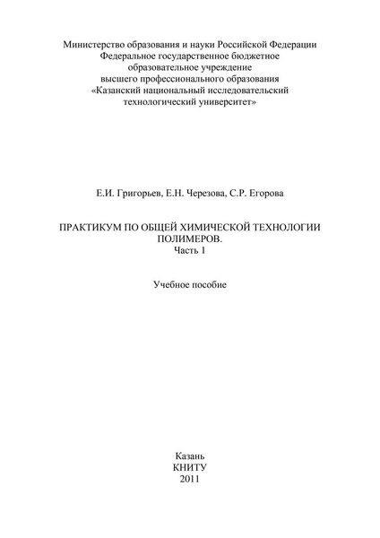 Обложка книги  «Практикум по общей химической технологии полимеров. Часть 1»
