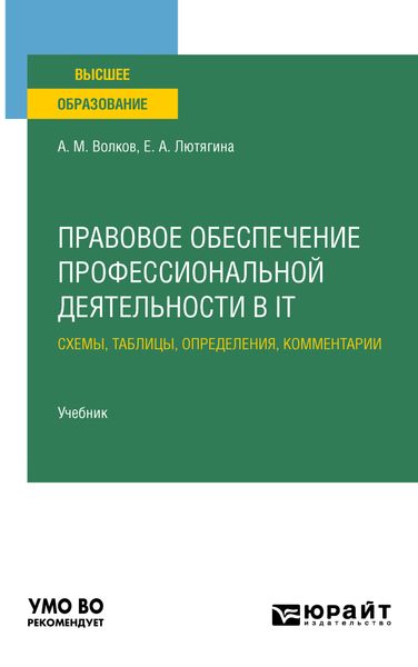Обложка книги  «Правовое обеспечение профессиональной деятельности в it. Схемы, таблицы, определения, комментарии. Учебник для вузов»