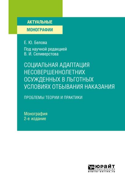 Обложка книги  «Социальная адаптация несовершеннолетних осужденных в льготных условиях отбывания наказания 2-е изд. Монография»