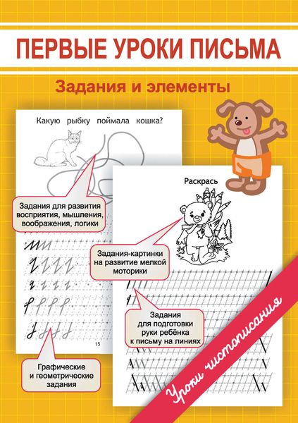 Обложка книги  «Первые уроки письма. Задания и элементы»