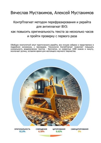 Обложка книги «КонтрПлагиат методом перефразирования и рерайта для антиплагиат ВУЗ. Как повысить оригинальность текста за несколько часов и пройти проверку с первого раза»