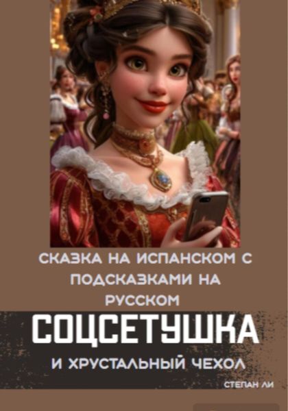 Обложка книги  «Сказка на испанском с подсказками на русском «Соцсетушка и хрустальный чехол»»