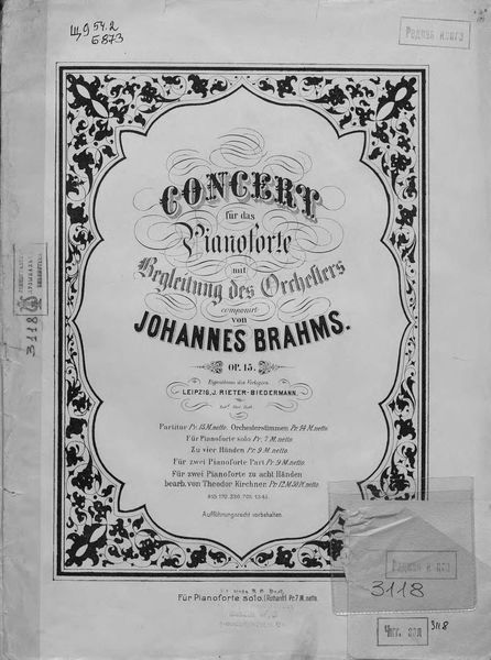 Обложка книги  «Concert fur das Pianoforte mit Begleitung des Orchesters, comp. v. Johannes Brahms»