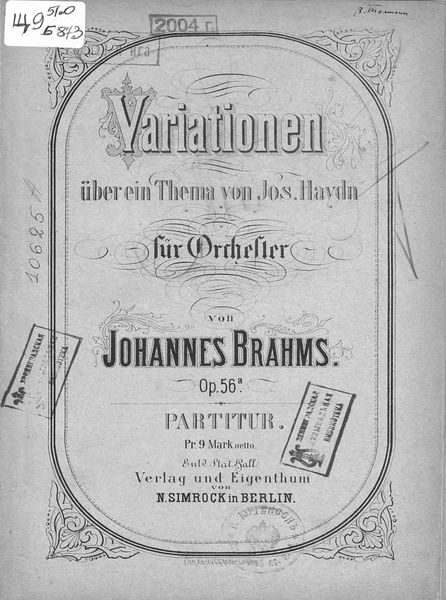 Обложка книги  «Variationen uber ein Thema v. Jos. Haydn fur Orchester v. Johannes Brahms»